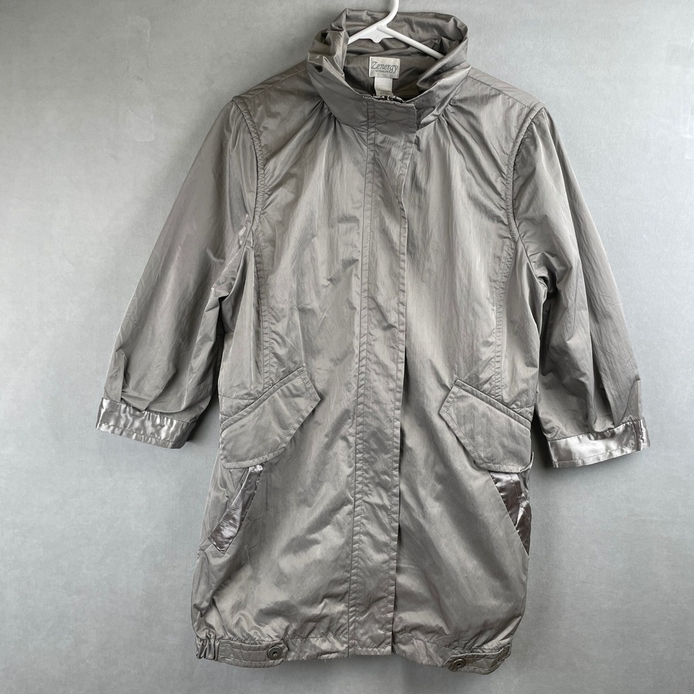 Zenergy‎ by Chicos Metallic Taupe Sporty Chic Windbreaker Jacket Gorp Travel 2/L